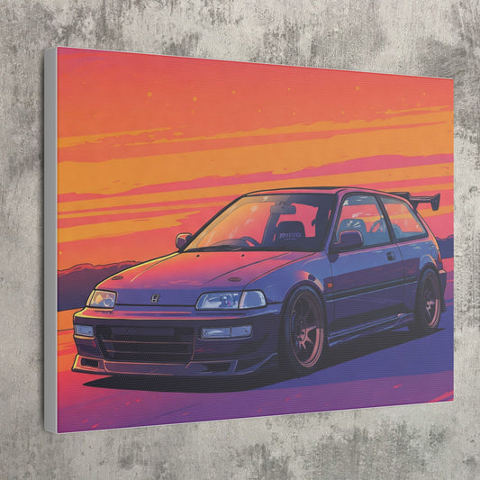 JDM Civic Inspired Vibrant Art Canvas